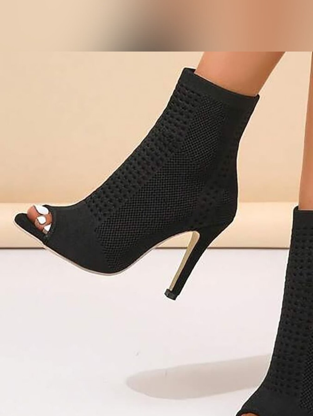Yoki Black Open-Toe Knit Ankle Sock Booties Club Quiet Luxury